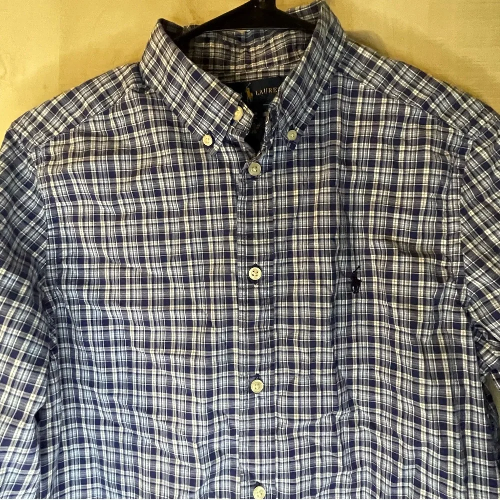Ralph Lauren blue white plaid long sleeve button front shirt size XL Youth 18/20